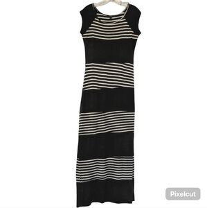 Espresso Black/White Horizontal Stripped Maxi Dress Cap Sleeves Large